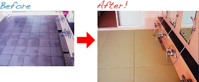 Before - 「晴れたらいいね　軽井沢森のいえ」畳敷き大浴「施工前」の写真→After - 「晴れたらいいね　軽井沢森のいえ」畳敷き大浴「施工中」の写真